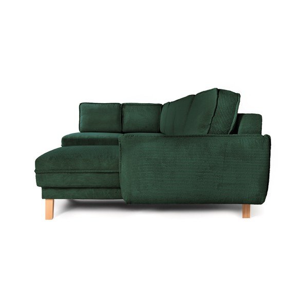 Divano angolare verde scuro allungabile/con contenitore (con penisola a sinistra/a U) con rivestimento in velluto a coste Tori – Bonami Selection-image-4