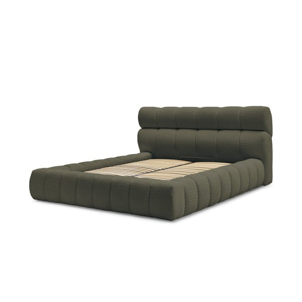 Letto matrimoniale imbottito verde con vano contenitore con griglia 180x200 cm Mont Blanc - Bobochic Paris