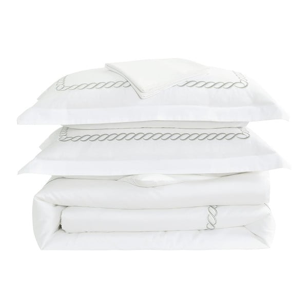 Set copripiumino e federa bianco in raso di cotone per letto singolo con lenzuolo incluso/6 pezzi 140x200 cm Whispered Serenity – Mila Home Luxury