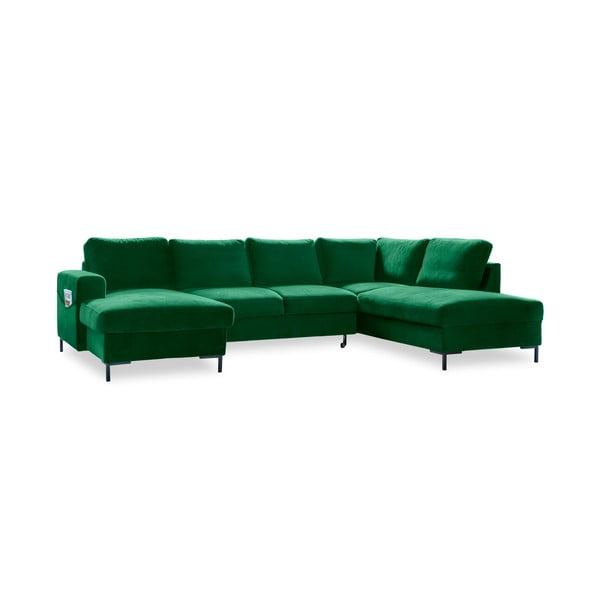 Divano letto a U in velluto verde, angolo destro Lofty Lilly - Miuform