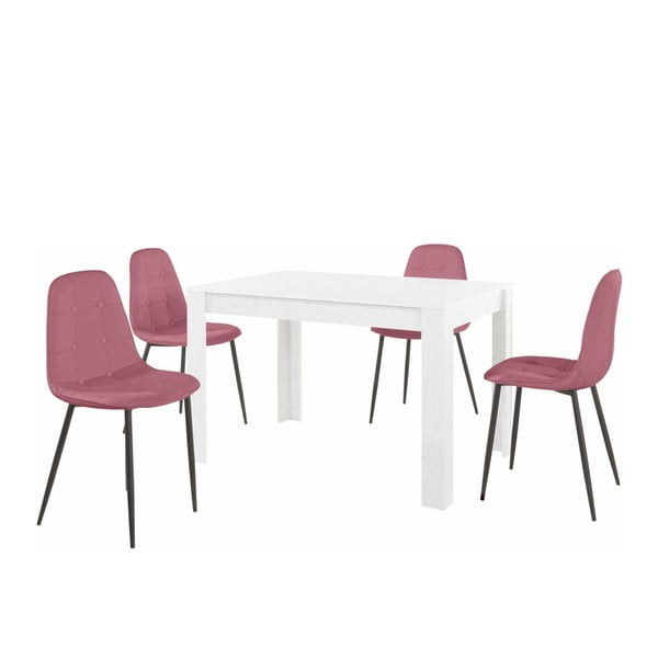Set di tavolo da pranzo bianco e 4 sedie da pranzo rosa Lori Lamar - Støraa