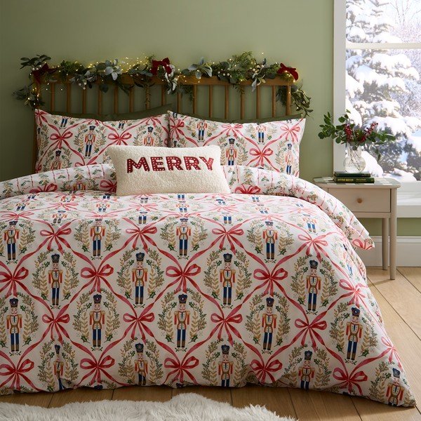 Set copripiumino e federa di colore naturale per letto singolo 135x200 cm Christmas Nutcracker Bows – Catherine Lansfield-image-3