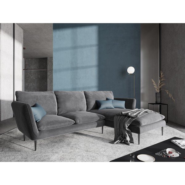 Divano angolare in velluto grigio chiaro Acacia, angolo destro - Mazzini Sofas-image-1