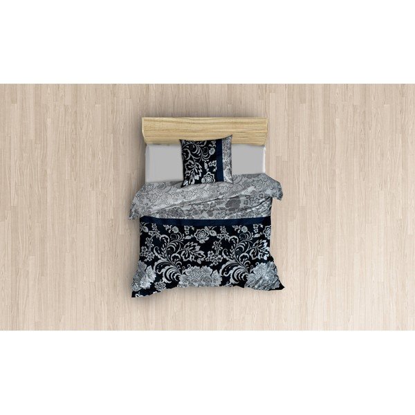 Biancheria da letto singola bianca e grigia in cotone sateen Victoria , 135 x 200 cm Crista - Mijolnir-image-1