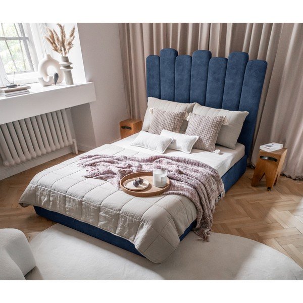 Letto matrimoniale imbottito blu con vano contenitore con griglia 160x200 cm Dreamy Aurora - Miuform-image-4