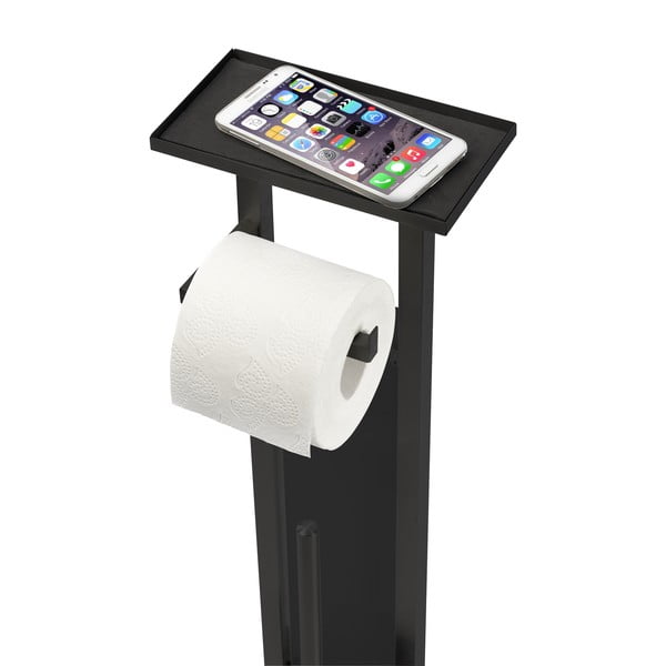 Porta carta igienica nero con spazzola in acciaio inox Debar - Wenko-image-2
