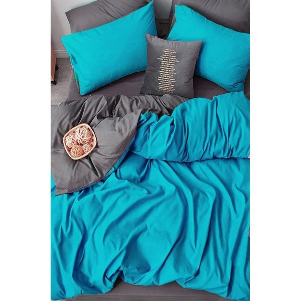 Lenzuolo matrimoniale in cotone grigio e turchese esteso a quattro pezzi 200x220 cm - Mila Home