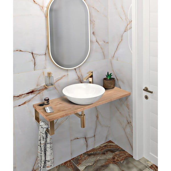 Piano per lavabo di colore naturale in rovere massiccio 140x36 cm Woody – Sapho-image-1