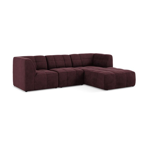 Divano angolare burgundy (con penisola a destra/con chaise lounge) con rivestimento in velluto Aloha – Makamii-image-2