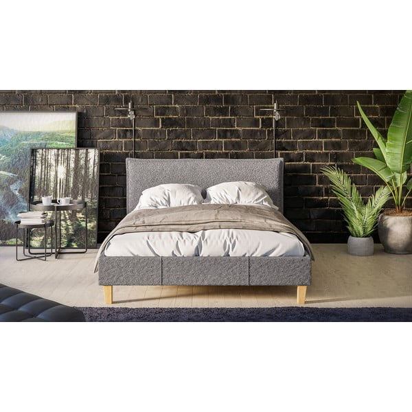 Letto matrimoniale imbottito grigio con griglia 140x200 cm Tina - Ropez-image-1