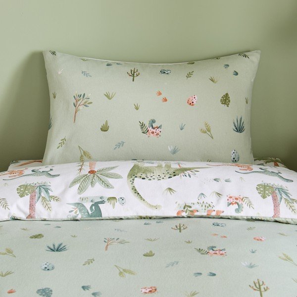 Set copripiumino e federa da bambini color crema in flanella per letto singolo 135x200 cm Brushed Sleepy Saurus Dino – Catherine Lansfield-image-3