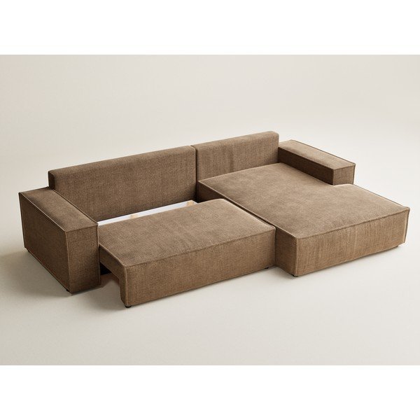 Divano angolare marrone chiaro allungabile/con contenitore (con penisola a destra/con chaise lounge) con rivestimento in ciniglia Maze – Maison de Rêve-image-3