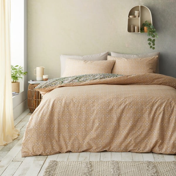 Biancheria da letto verde/beige per letto matrimoniale 200x200 cm Alba Geo – Pineapple Elephant-image-2