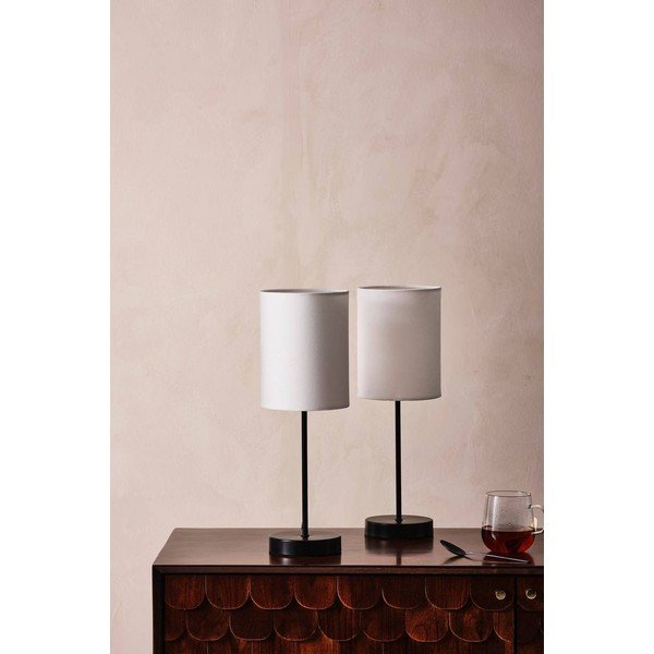 Lampada da tavolo bianca/nera in tessuto (altezza totale 45 cm) Seth – Jotex-image-2