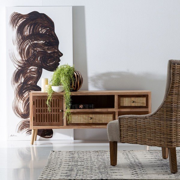 Mobile TV in legno di Paulownia colore naturale 120x52 cm Sasha - Ixia-image-1