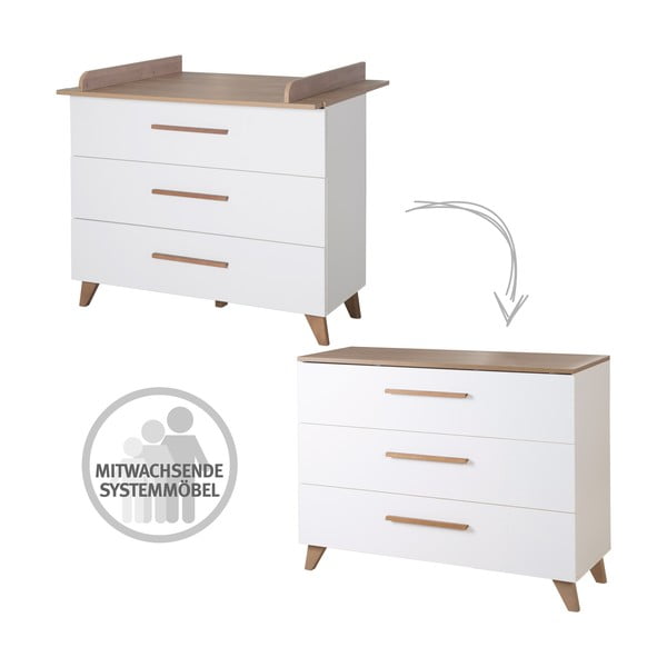 Cassettiera bassa per bambini in rovere con fasciatoio in bianco e naturale 110x98 cm - Roba-image-3