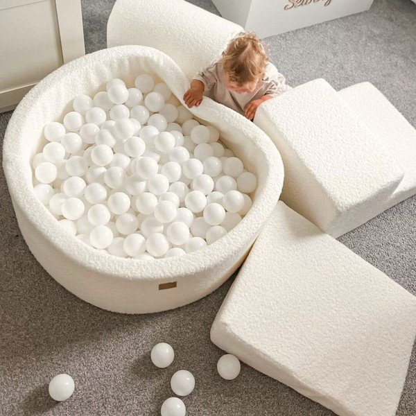 Gioco per psicomotricità bianco in bouclé 3 pz altezza totale 30 cm 225x90 cm – Meowbaby-image-2