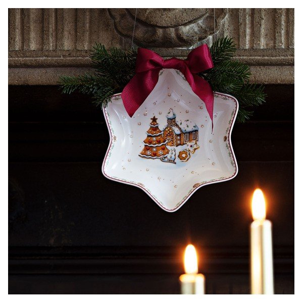 Ciotola da portata in porcellana rossa e bianca con motivo di stelle natalizie Villeroy & Boch , 24,5 x 24,5 cm Gingerbread Village - Villeroy&Boch-image-1