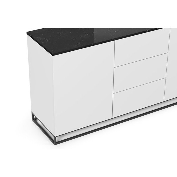 Bílá komoda s deskou z černého mramoru s 3 šuplíky a 2 dvířkami a černýma nohama TemaHome Join-image-1