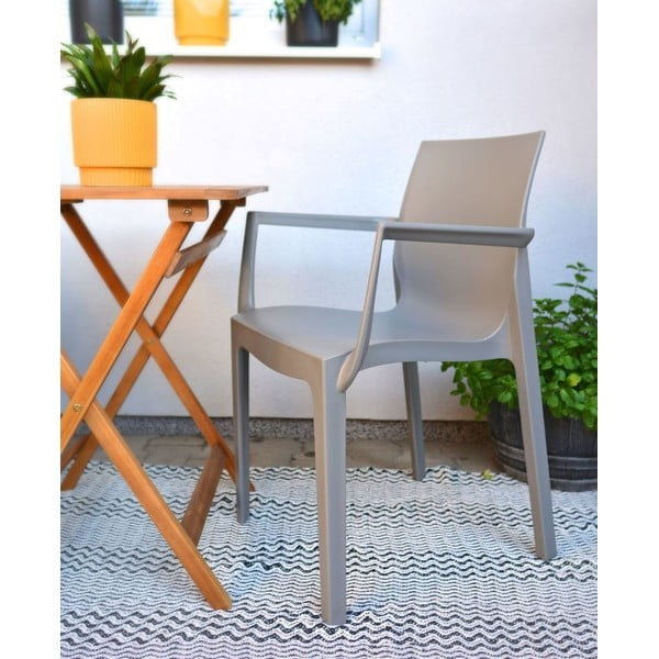 Sedia da giardino in plastica beige Emma - Rojaplast-image-1