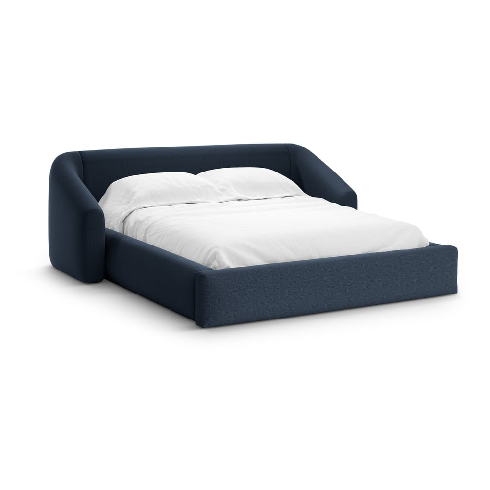 Letto matrimoniale imbottito blu scuro con contenitore con rete inclusa 140x200 cm Campi – Cosmopolitan Design | Letti matrimoniali