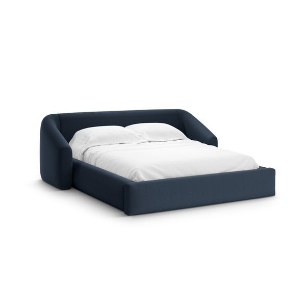 Letto matrimoniale imbottito blu scuro con contenitore con rete inclusa 160x200 cm Campi – Cosmopolitan Design