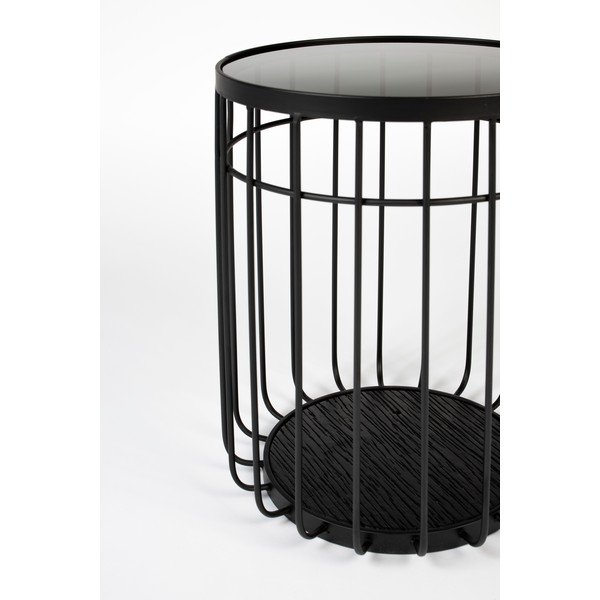Tavolino nero con piano in vetro , ø 35 cm Lance - White Label-image-1