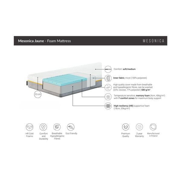 Materasso in schiuma morbida termoregolante 80x200 cm Jaune - MESONICA-image-3