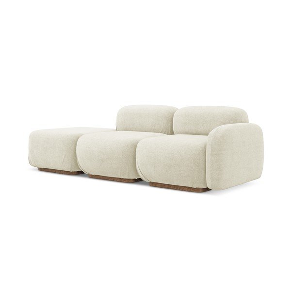 Chaise lounge componibile color crema (con penisola a sinistra) con rivestimento in bouclé Ailani – Makamii-image-1