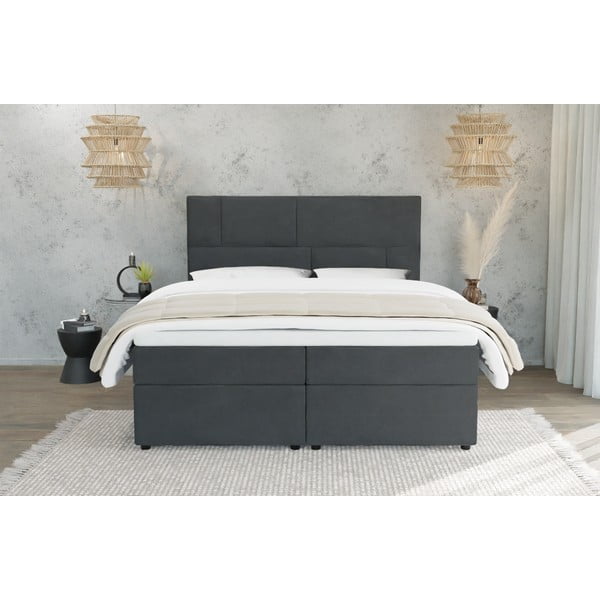 Letto boxspring grigio scuro con contenitore 200x200 cm Lola - Ropez-image-2