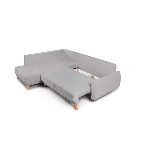 Divano angolare grigio chiaro allungabile/con contenitore (con penisola a destra/a L) con rivestimento in velluto a coste Tori – Bonami Selection-image-2