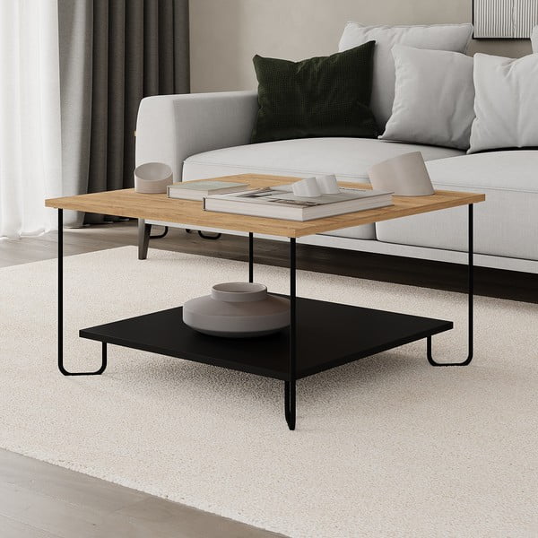 Tavolino con piano in rovere nero e naturale 80x80 cm Tonka - Marckeric-image-3