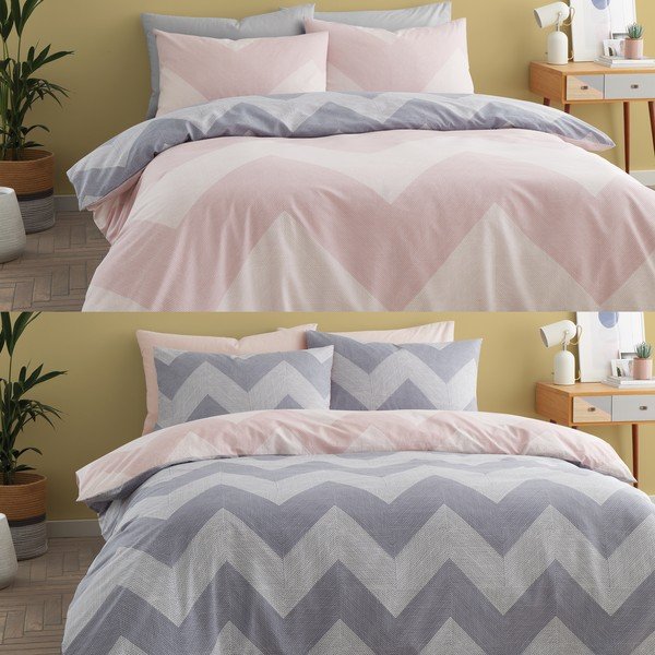 Biancheria da letto rosa-grigio 200x200 cm Chevron Geo - Catherine Lansfield-image-4