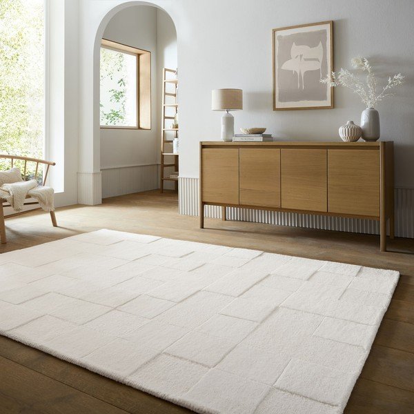 Tappeto avorio in lana tessuto a mano 200x290 cm Checkerboard – Flair Rugs-image-1