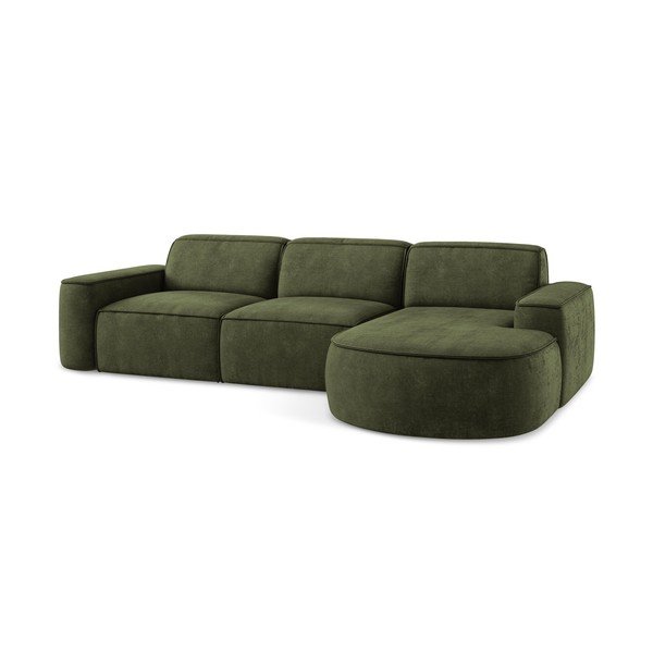 Divano angolare verde (con penisola a destra/con chaise lounge) con rivestimento in ciniglia Omao – Makamii-image-4