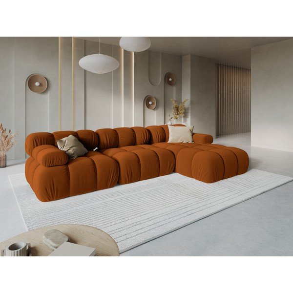 Divano angolare componibile color terracotta (con penisola a destra/con chaise lounge) con rivestimento in velluto – Micadoni -image-1