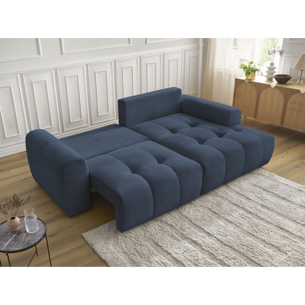 Divano angolare blu allungabile/con contenitore (con penisola a destra/con chaise lounge) con rivestimento in ciniglia Roxelane – Bobochic Paris-image-4