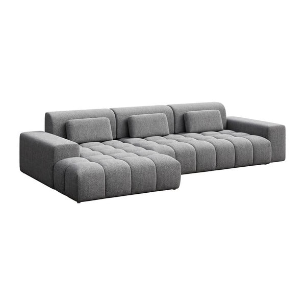 Divano angolare grigio (con penisola a sinistra/con chaise lounge) con rivestimento in ciniglia Chevi – Ghado-image-2