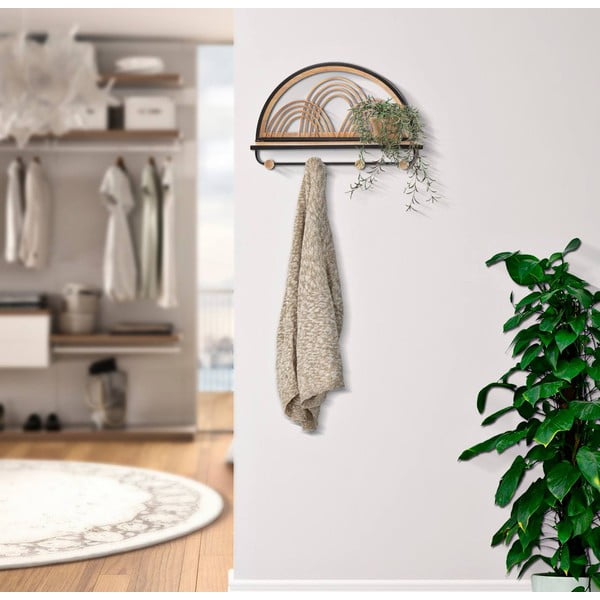 Appendiabiti da parete in metallo con ripiano in colore nero-naturale Oporto - Mauro Ferretti-image-1