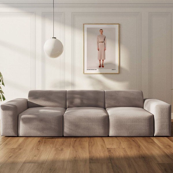 Divano beige rivestito in velluto a coste 285 cm Villet – Rodier-image-1