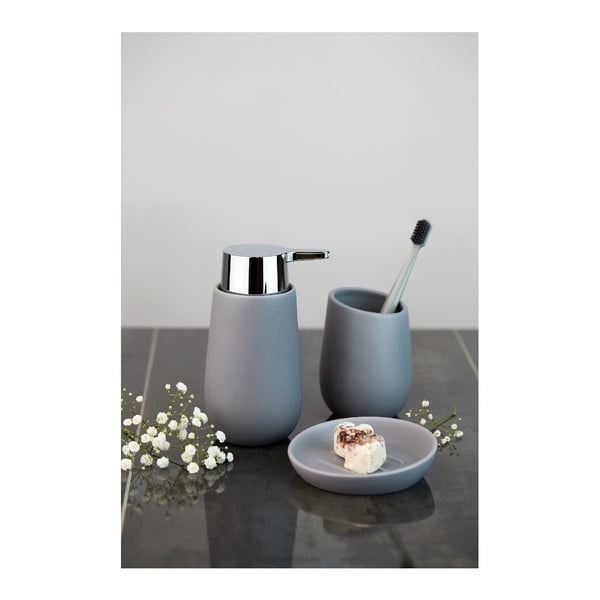 Tazza in ceramica grigia per spazzolini da denti Badi - Wenko-image-1