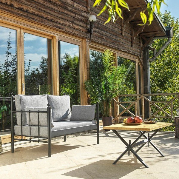 Set da giardino in nero e grigio chiaro per 4 persone Lalas - Floriane Garden-image-1