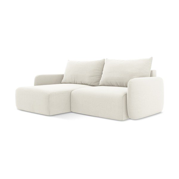 Divano angolare color crema allungabile/con contenitore (con penisola a sinistra/con chaise lounge) con rivestimento in velluto Kalena – Makamii-image-2