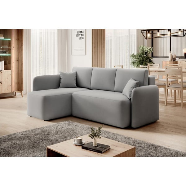 Divano angolare grigio chiaro allungabile/con contenitore (con penisola a sinistra/con chaise lounge) e rivestimento in velluto Hadson – ELTAP-image-3