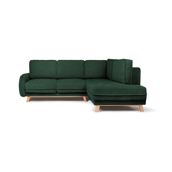 Divano angolare verde scuro allungabile/con contenitore (con penisola a destra/a L) con rivestimento in velluto a coste Tori – Bonami Selection
