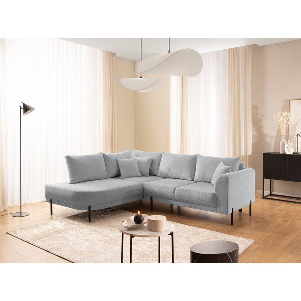 Divano angolare grigio chiaro (con penisola a sinistra/a L) con rivestimento in ciniglia Mauris  – Ropez-image-1