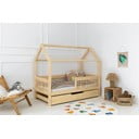 Letto da bambini a forma di casa/estraibile di colore naturale in pino massiccio con contenitore con rete inclusa 120x200 cm MBW – Adeko