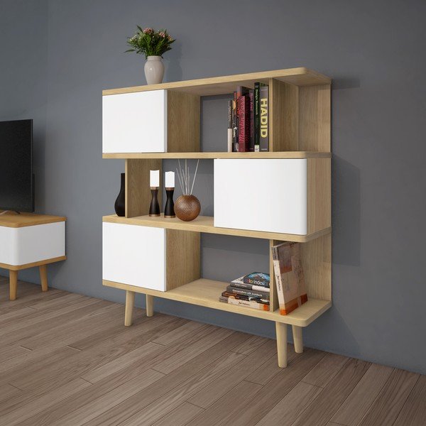 Libreria bianca in rovere 120x130 cm Alana - Støraa-image-1