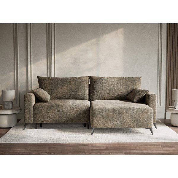 Divano angolare marrone allungabile/con contenitore (con penisola a destra/con chaise lounge) con rivestimento in ciniglia Leon – Maison de Rêve-image-1