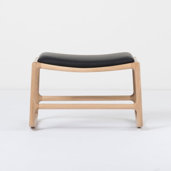 Pouf con struttura in rovere massiccio e dettagli in pelle di bufalo nero Dedo - Gazzda